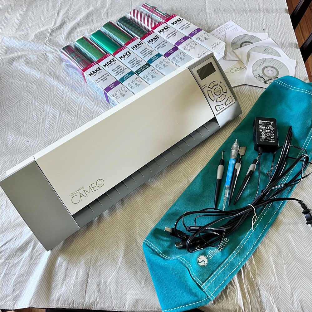 Silhouette Cameo Machine with Tools and Vinyl Rolls
